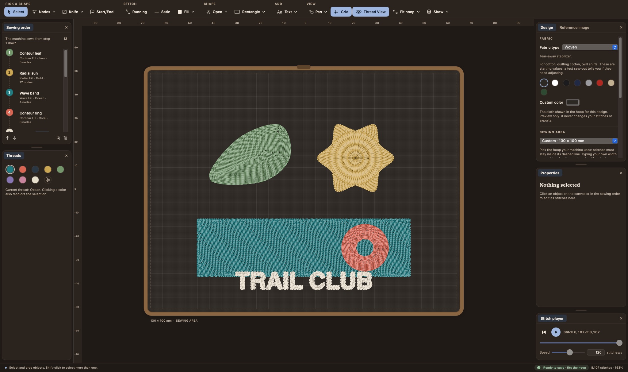 The same Trail Club patch in Guided view, dark mode.